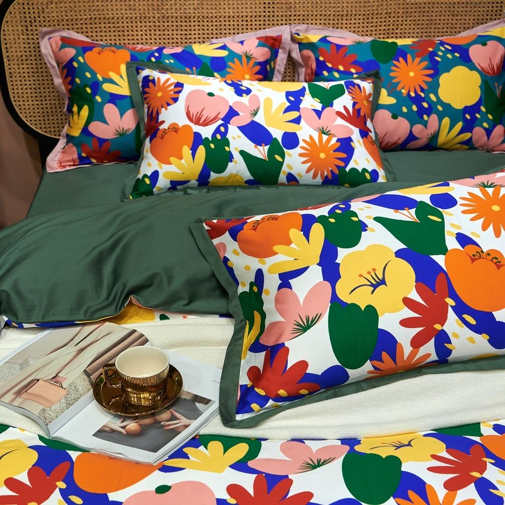 91家纺网 家纺一手货源 找家纺 优然居 2020新款小边款数码印花四件套 花蕊白