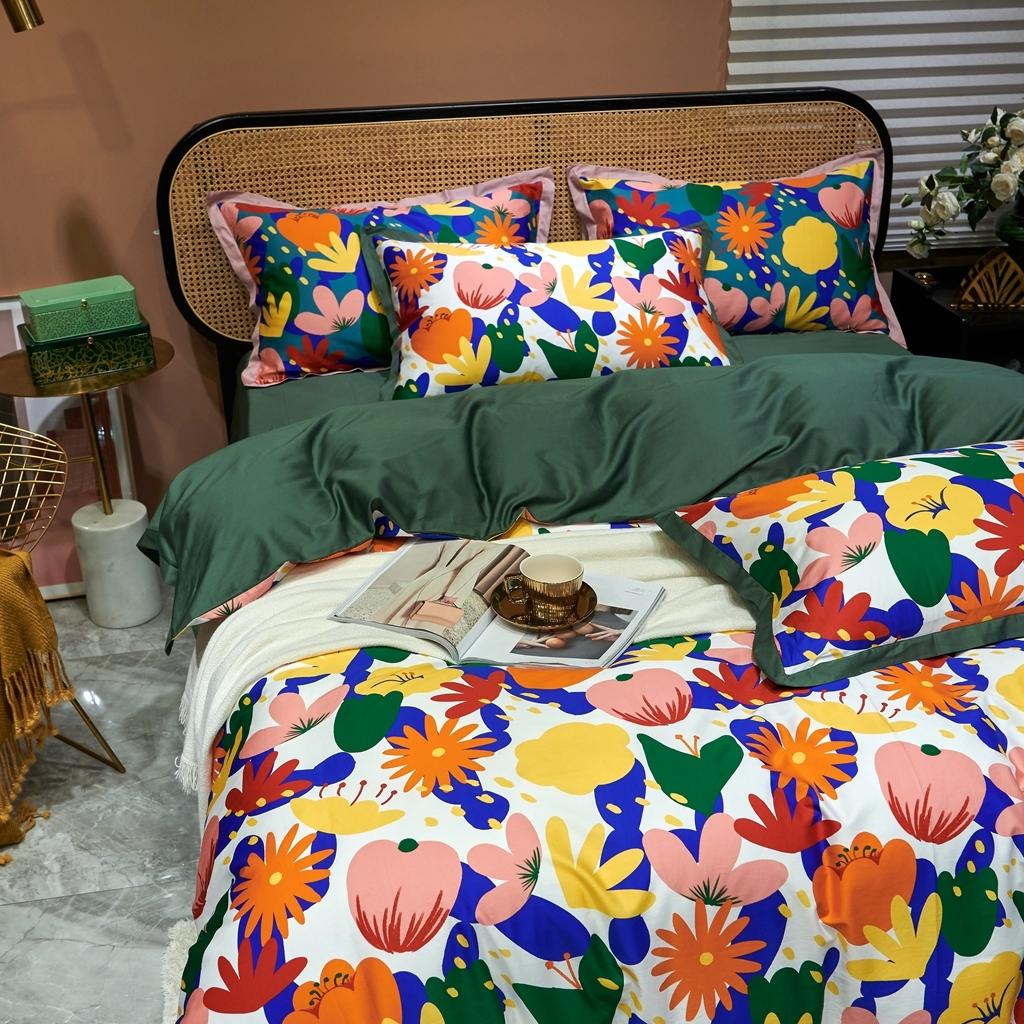 91家纺网 家纺一手货源 找家纺 优然居 2020新款小边款数码印花四件套 花蕊白