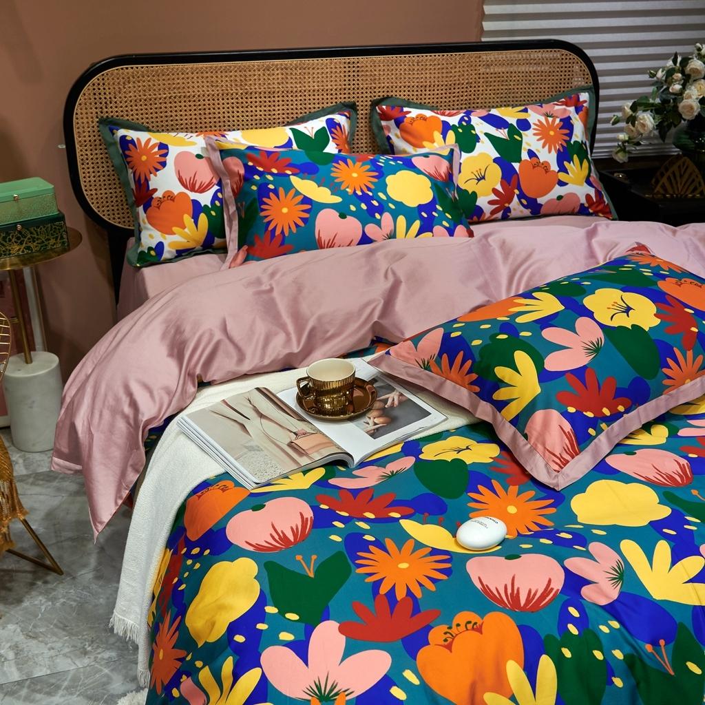 91家纺网 家纺一手货源 找家纺 优然居 2020新款小边款数码印花四件套 花蕊灰