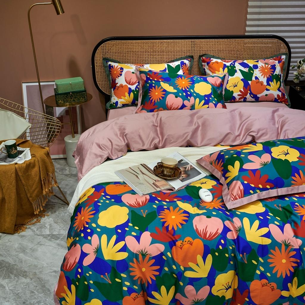 91家纺网 家纺一手货源 找家纺 优然居 2020新款小边款数码印花四件套 花蕊灰