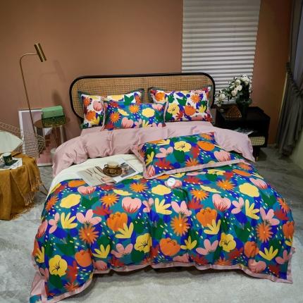 优然居 2020新款小边款数码印花四件套 花蕊灰