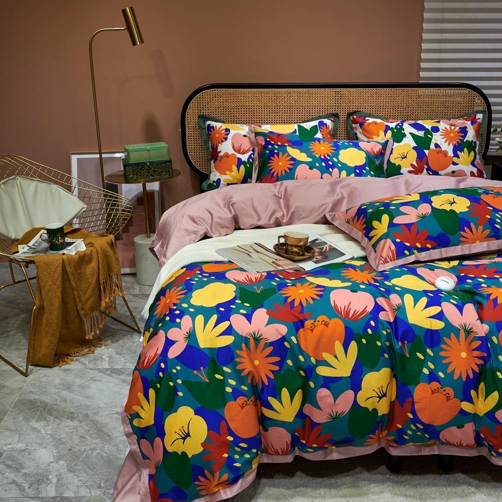 91家纺网 家纺一手货源 找家纺 优然居 2020新款小边款数码印花四件套 花蕊灰