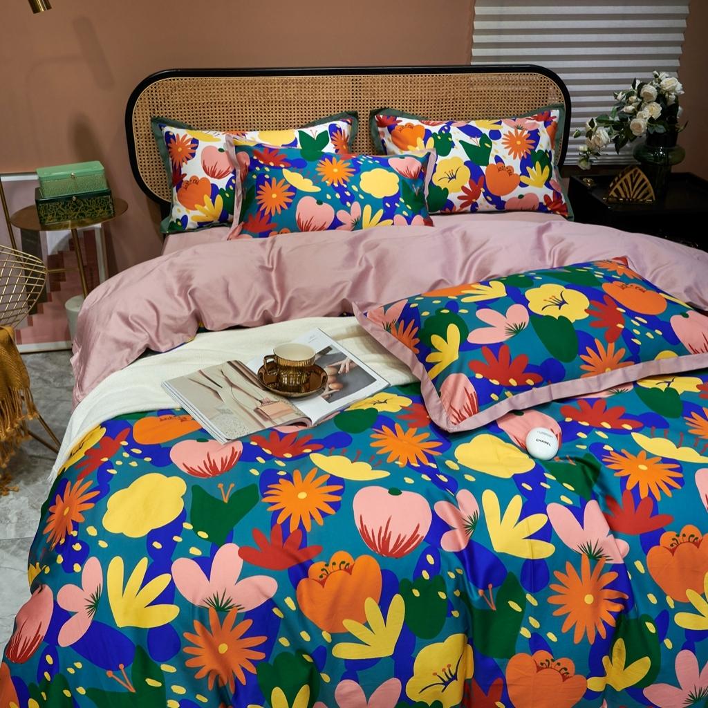 91家纺网 家纺一手货源 找家纺 优然居 2020新款小边款数码印花四件套 花蕊灰