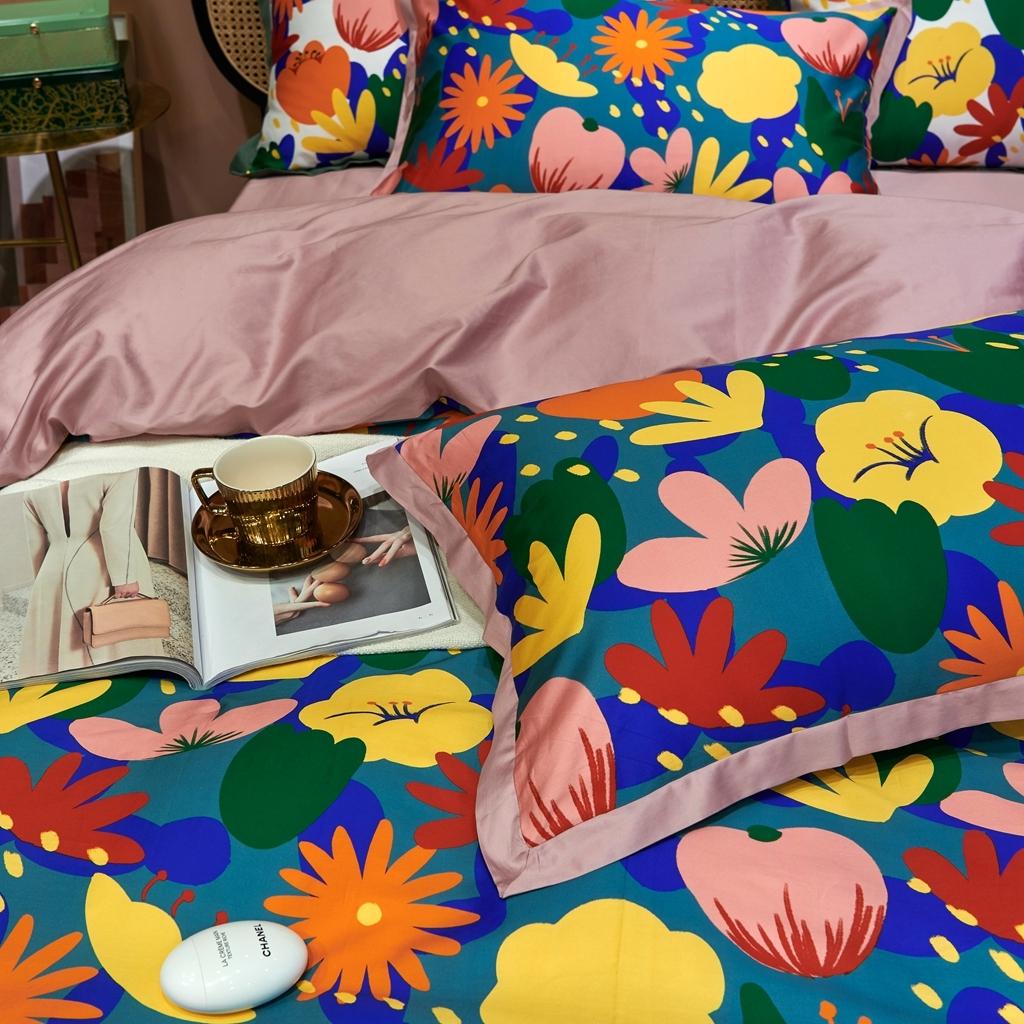 91家纺网 家纺一手货源 找家纺 优然居 2020新款小边款数码印花四件套 花蕊灰