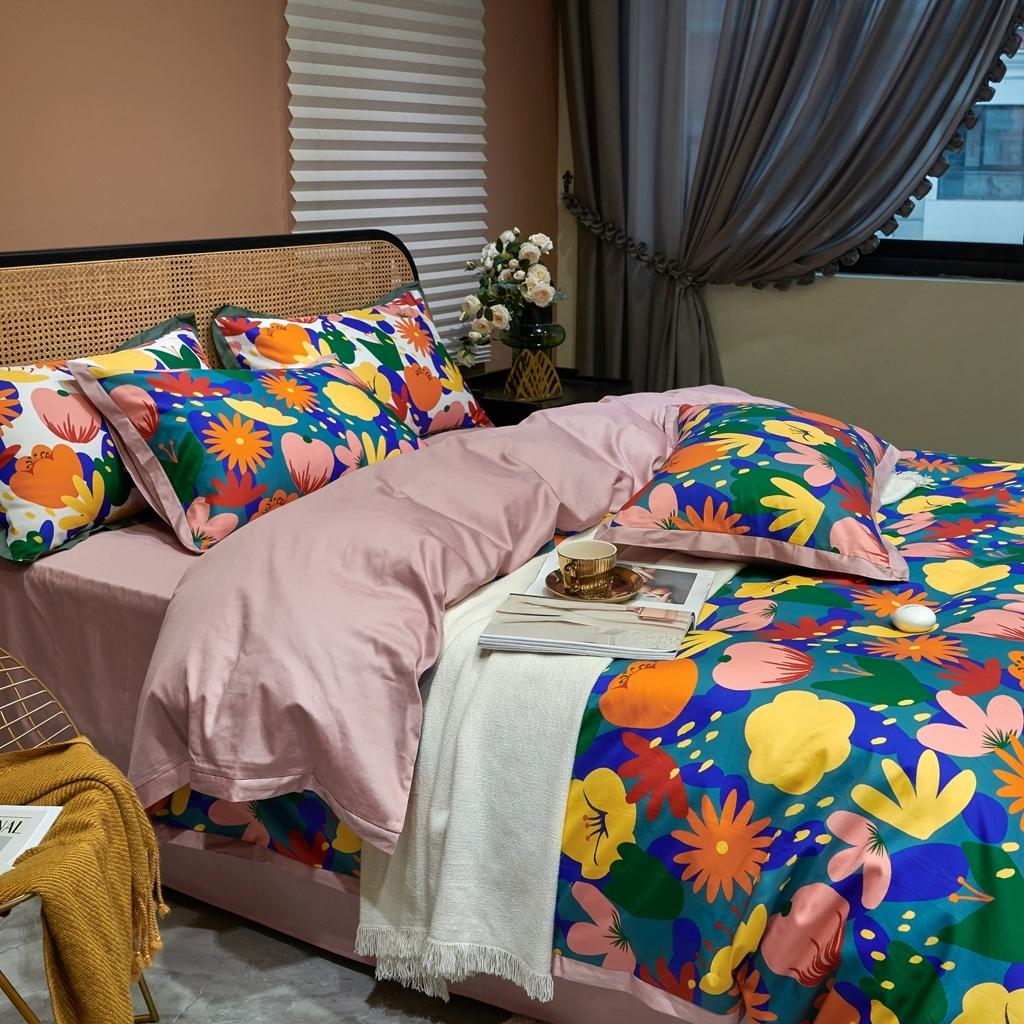 91家纺网 家纺一手货源 找家纺 优然居 2020新款小边款数码印花四件套 花蕊灰