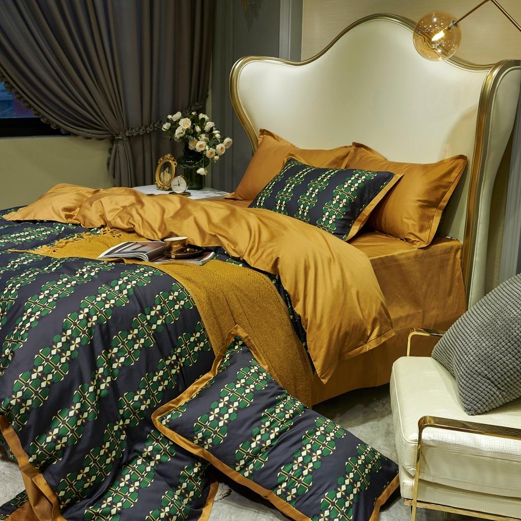 91家纺网 家纺一手货源 找家纺 优然居 2020新款小边款数码印花四件套 嘉比里黑