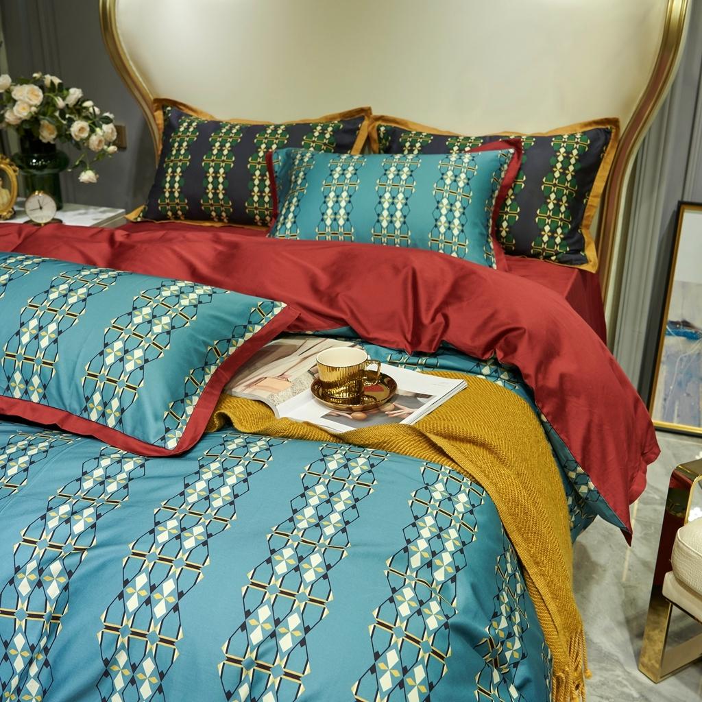 91家纺网 家纺一手货源 找家纺 优然居 2020新款小边款数码印花四件套 嘉里比蓝