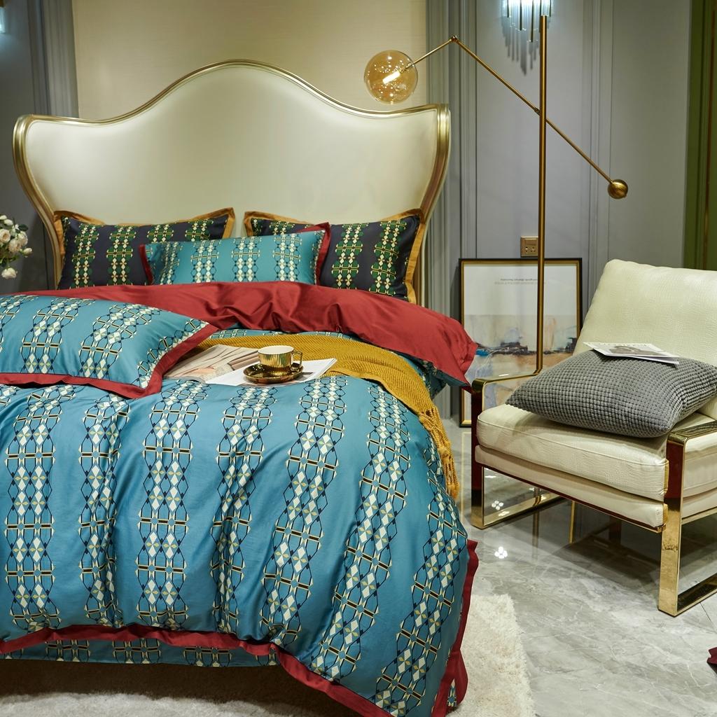 91家纺网 家纺一手货源 找家纺 优然居 2020新款小边款数码印花四件套 嘉里比蓝