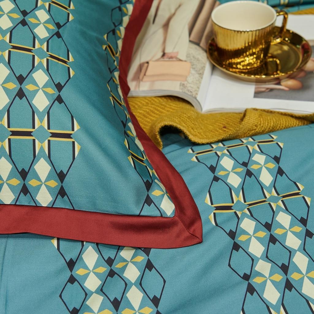 91家纺网 家纺一手货源 找家纺 优然居 2020新款小边款数码印花四件套 嘉里比蓝