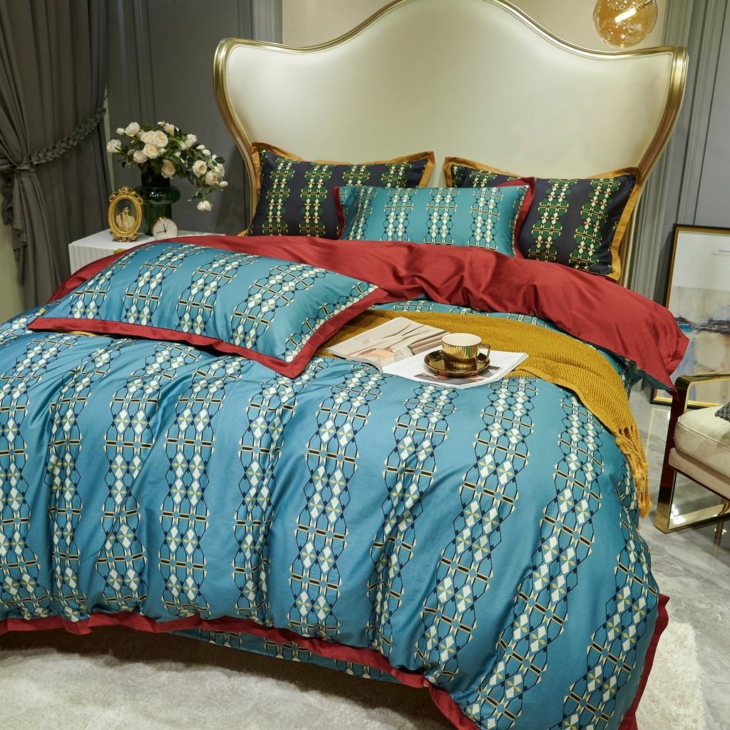 91家纺网 家纺一手货源 找家纺 优然居 2020新款小边款数码印花四件套 嘉里比蓝