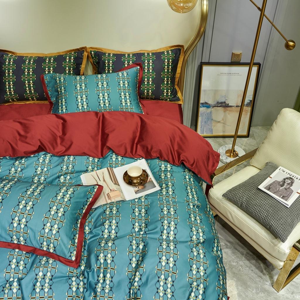 91家纺网 家纺一手货源 找家纺 优然居 2020新款小边款数码印花四件套 嘉里比蓝