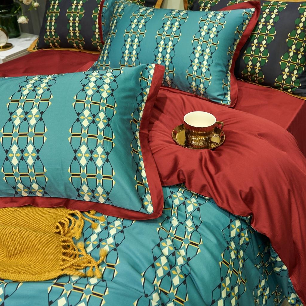 91家纺网 家纺一手货源 找家纺 优然居 2020新款小边款数码印花四件套 嘉里比蓝