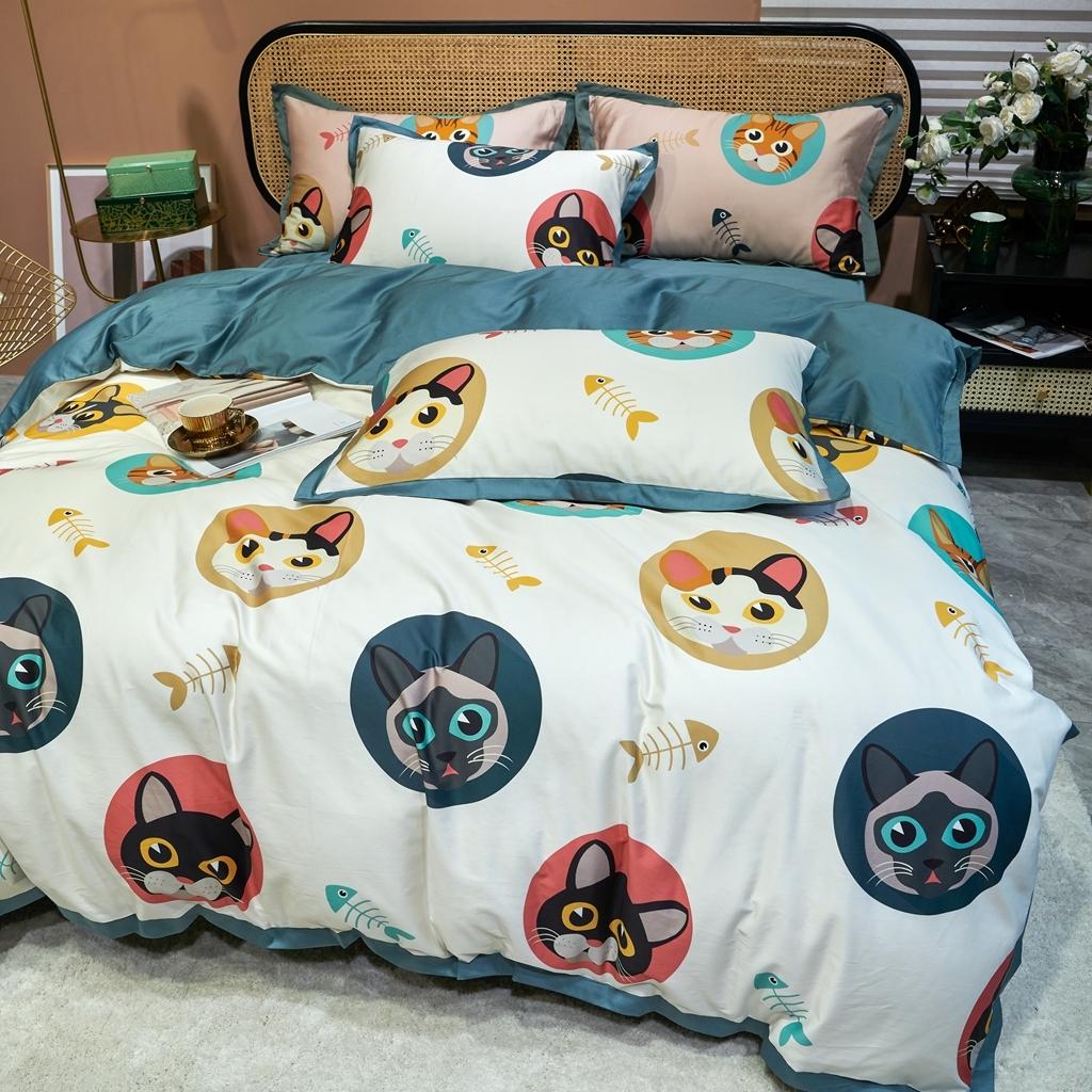 91家纺网 家纺一手货源 找家纺 优然居 2020新款小边款数码印花四件套 凯特白