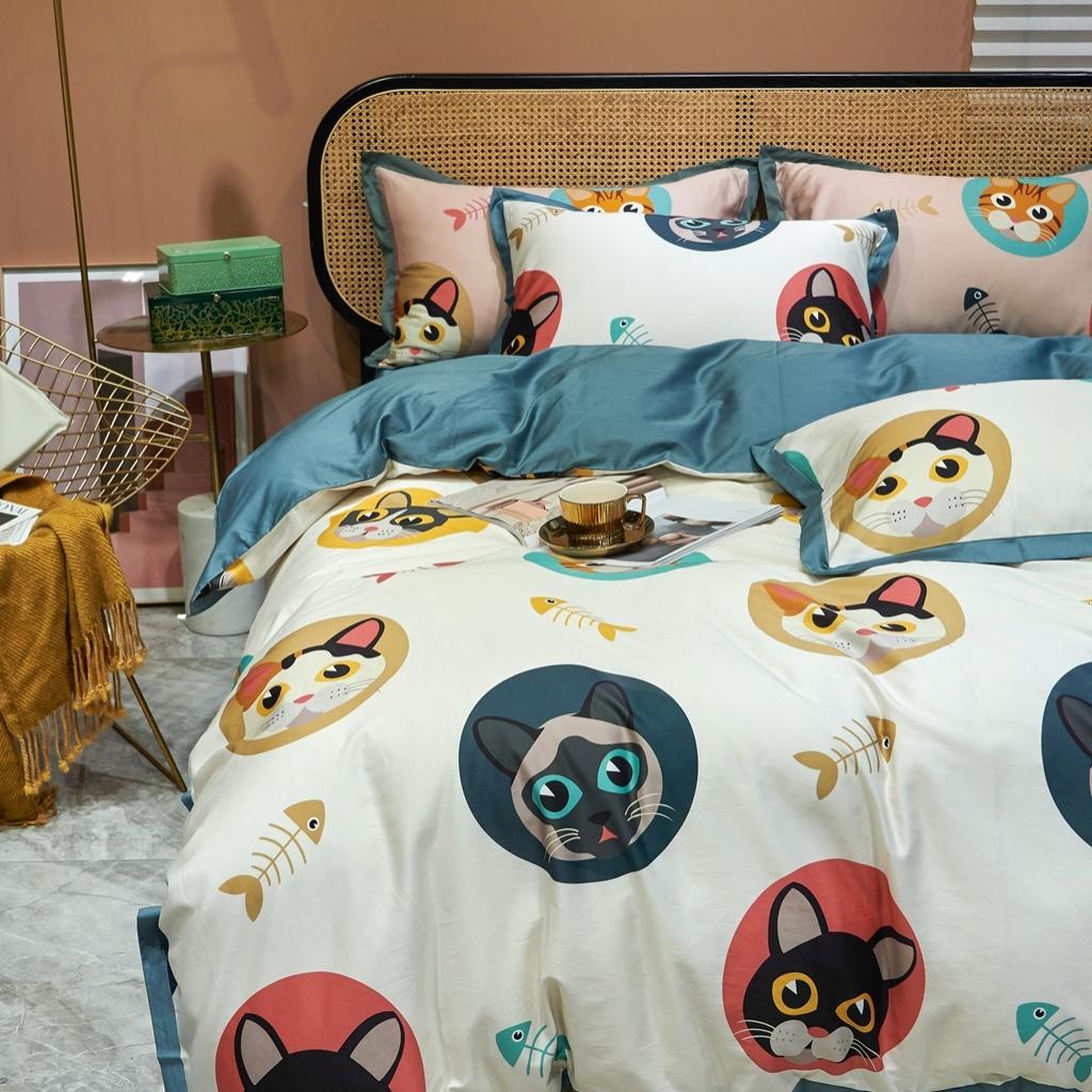 91家纺网 家纺一手货源 找家纺 优然居 2020新款小边款数码印花四件套 凯特白