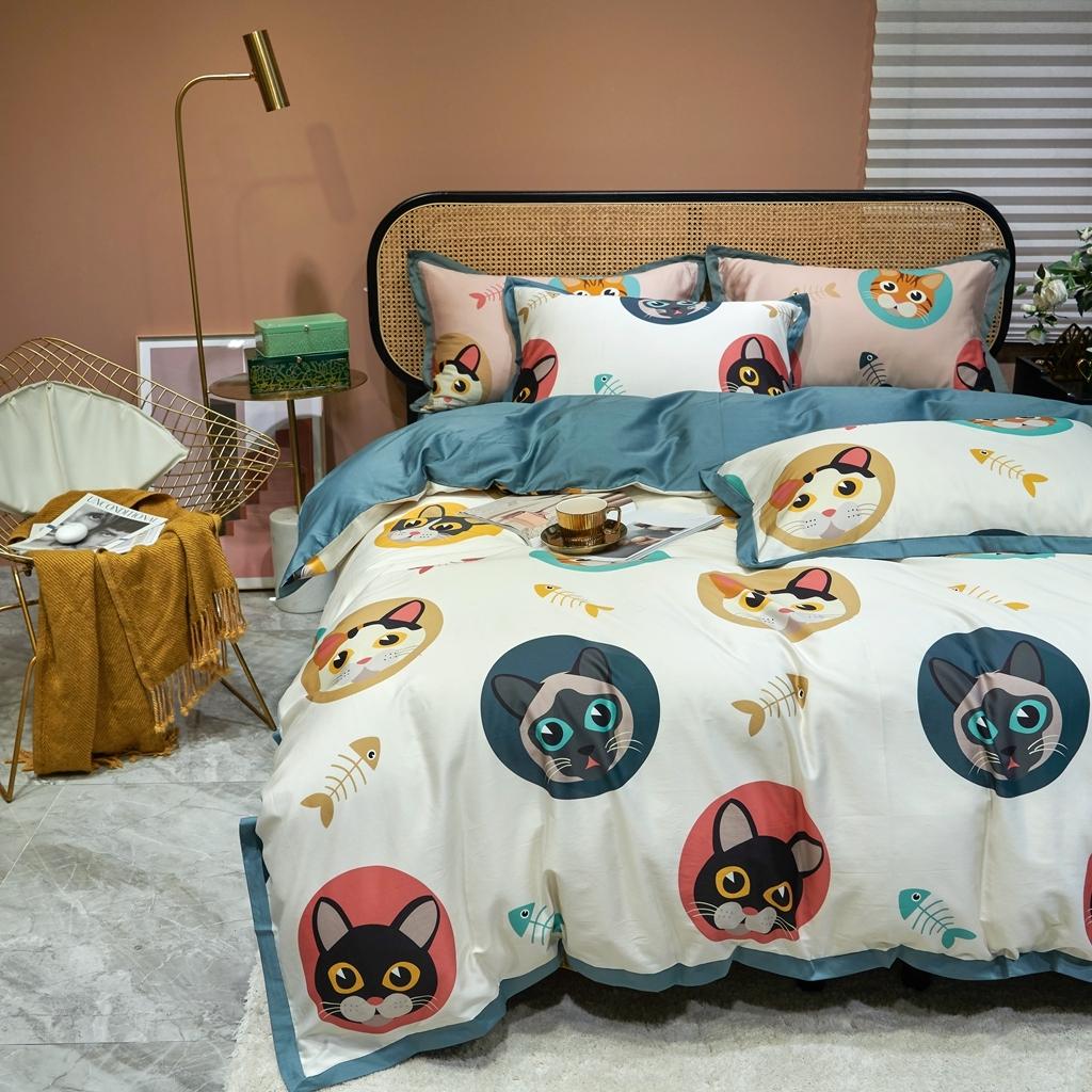 91家纺网 家纺一手货源 找家纺 优然居 2020新款小边款数码印花四件套 凯特白