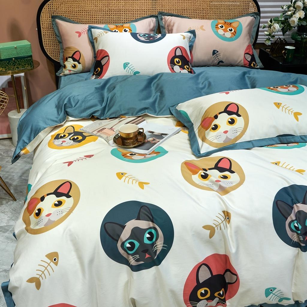 91家纺网 家纺一手货源 找家纺 优然居 2020新款小边款数码印花四件套 凯特白