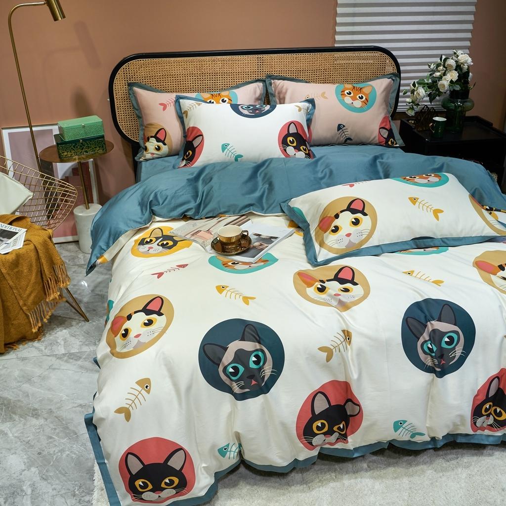 91家纺网 家纺一手货源 找家纺 优然居 2020新款小边款数码印花四件套 凯特白