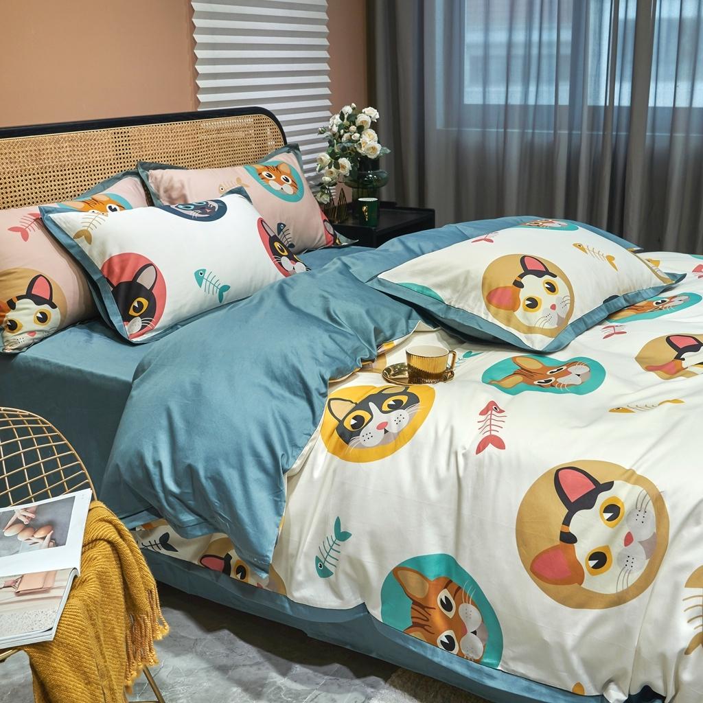 91家纺网 家纺一手货源 找家纺 优然居 2020新款小边款数码印花四件套 凯特白