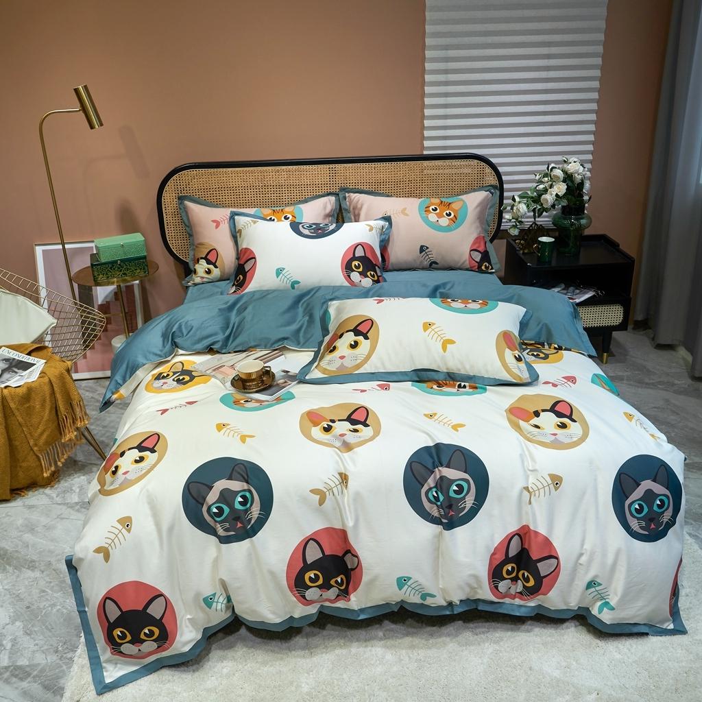 91家纺网 家纺一手货源 找家纺 优然居 2020新款小边款数码印花四件套 凯特白