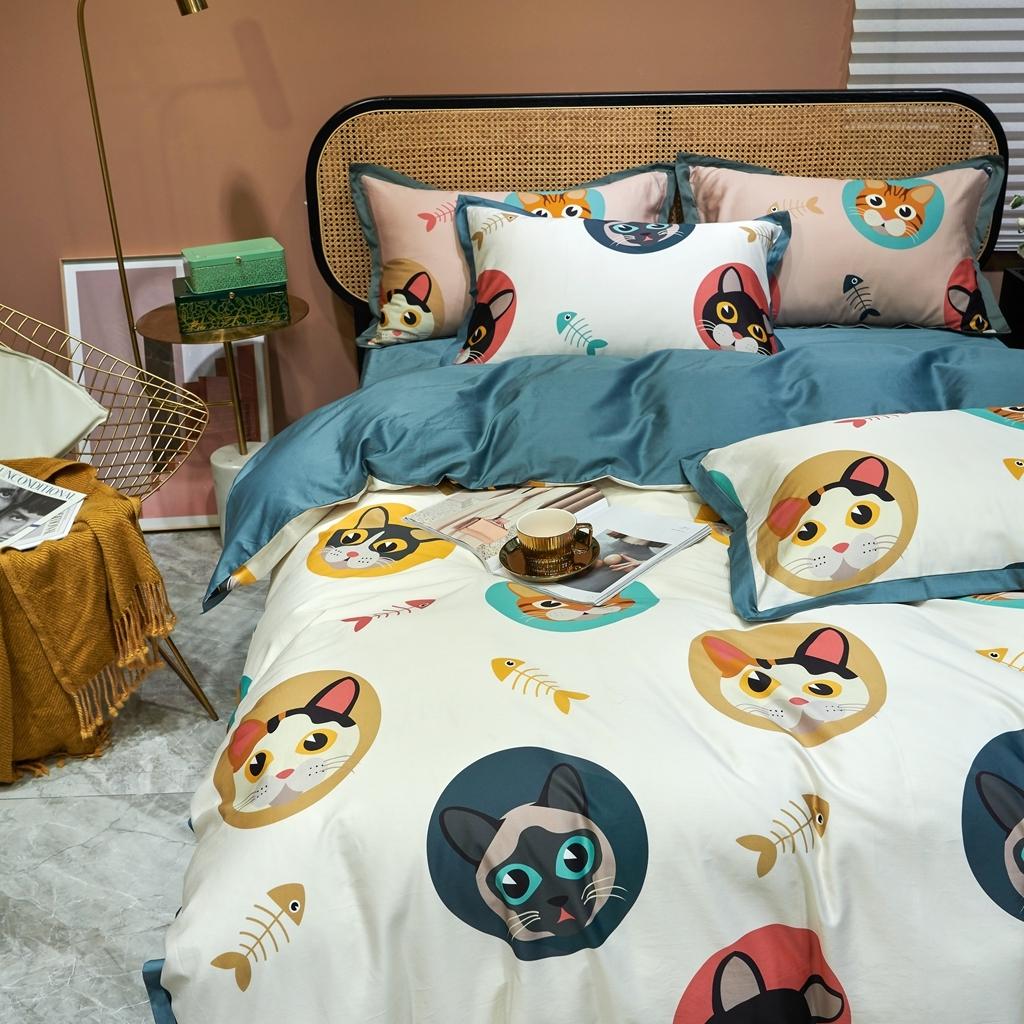 91家纺网 家纺一手货源 找家纺 优然居 2020新款小边款数码印花四件套 凯特白