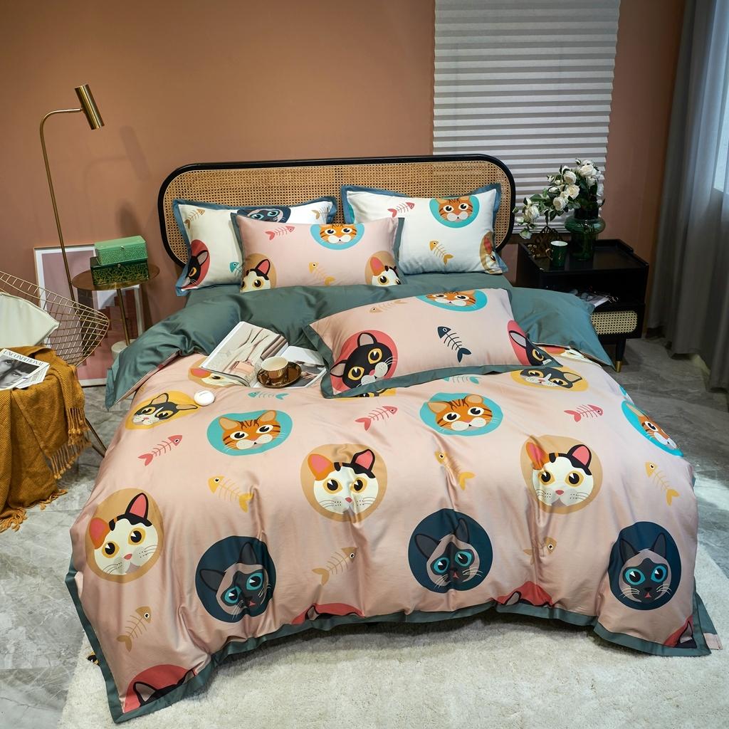 91家纺网 家纺一手货源 找家纺 优然居 2020新款小边款数码印花四件套 凯特粉