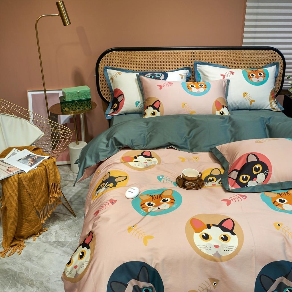 91家纺网 家纺一手货源 找家纺 优然居 2020新款小边款数码印花四件套 凯特粉