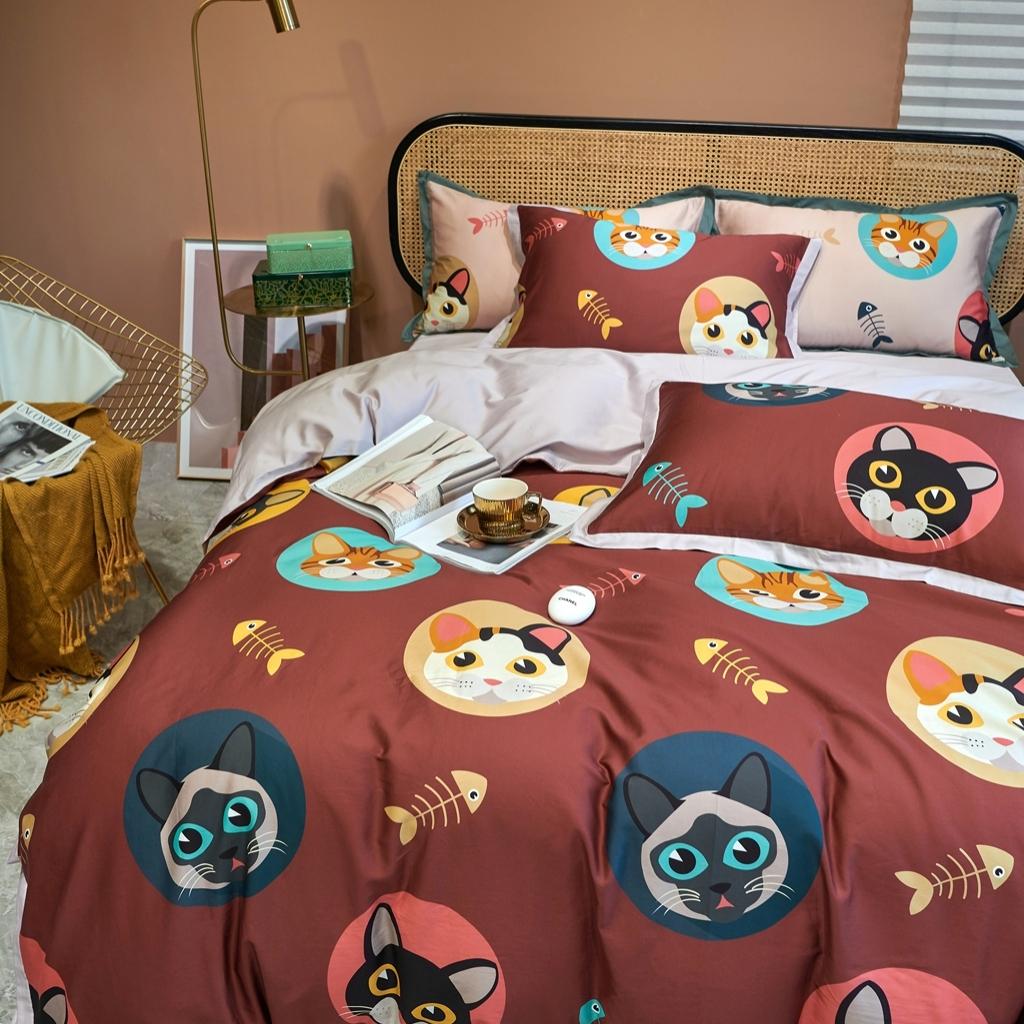 91家纺网 家纺一手货源 找家纺 优然居 2020新款小边款数码印花四件套 凯特红