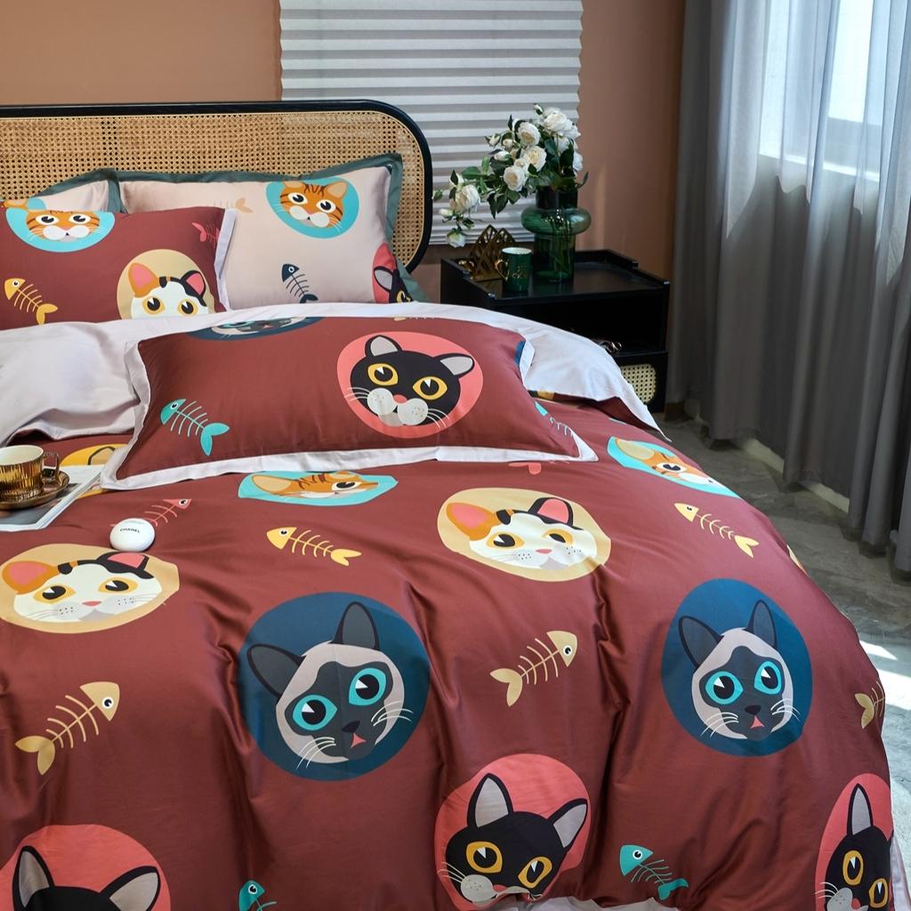 91家纺网 家纺一手货源 找家纺 优然居 2020新款小边款数码印花四件套 凯特红