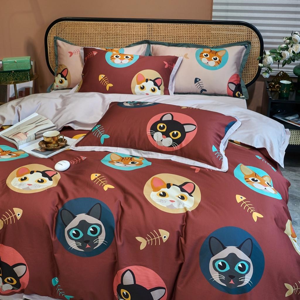 91家纺网 家纺一手货源 找家纺 优然居 2020新款小边款数码印花四件套 凯特红