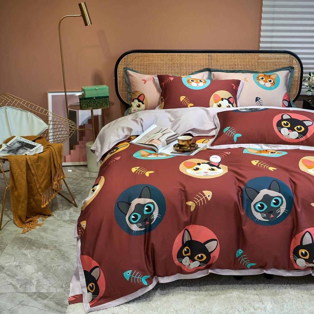 91家纺网 家纺一手货源 找家纺 优然居 2020新款小边款数码印花四件套 凯特红