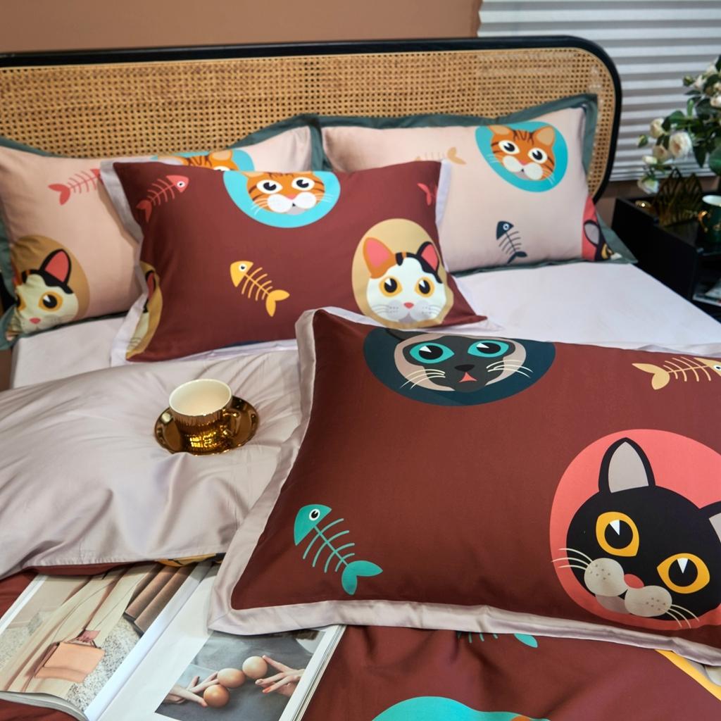 91家纺网 家纺一手货源 找家纺 优然居 2020新款小边款数码印花四件套 凯特红