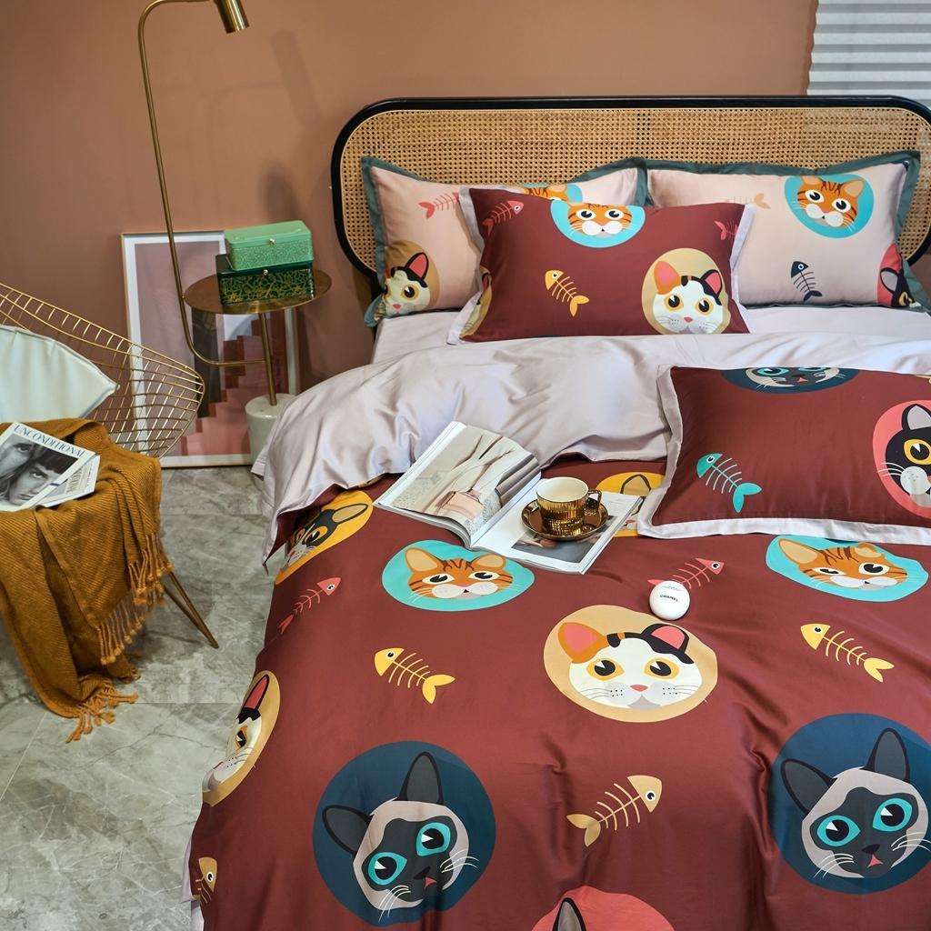 91家纺网 家纺一手货源 找家纺 优然居 2020新款小边款数码印花四件套 凯特红