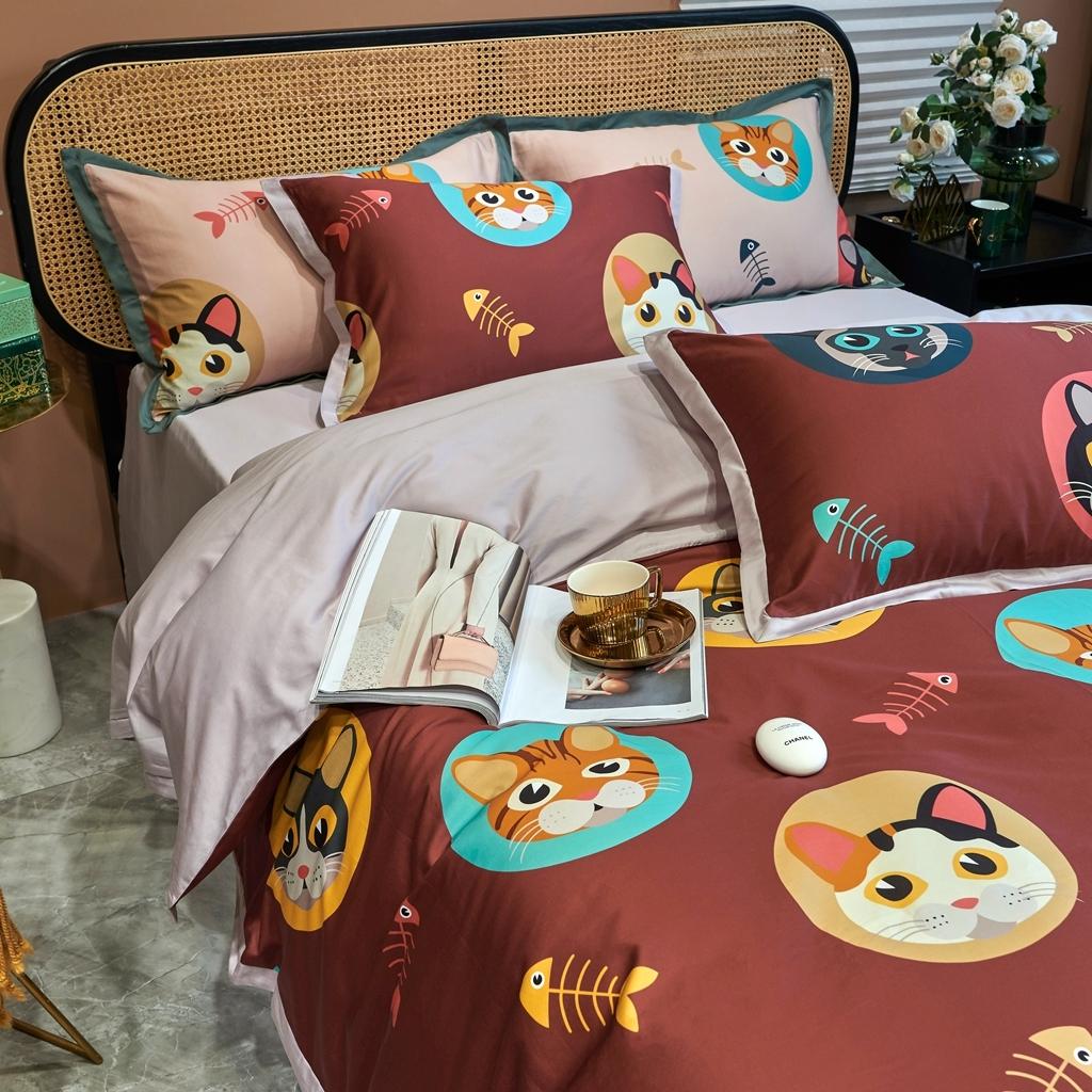 91家纺网 家纺一手货源 找家纺 优然居 2020新款小边款数码印花四件套 凯特红