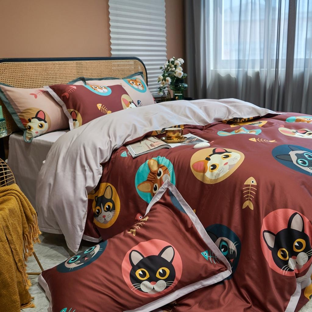 91家纺网 家纺一手货源 找家纺 优然居 2020新款小边款数码印花四件套 凯特红