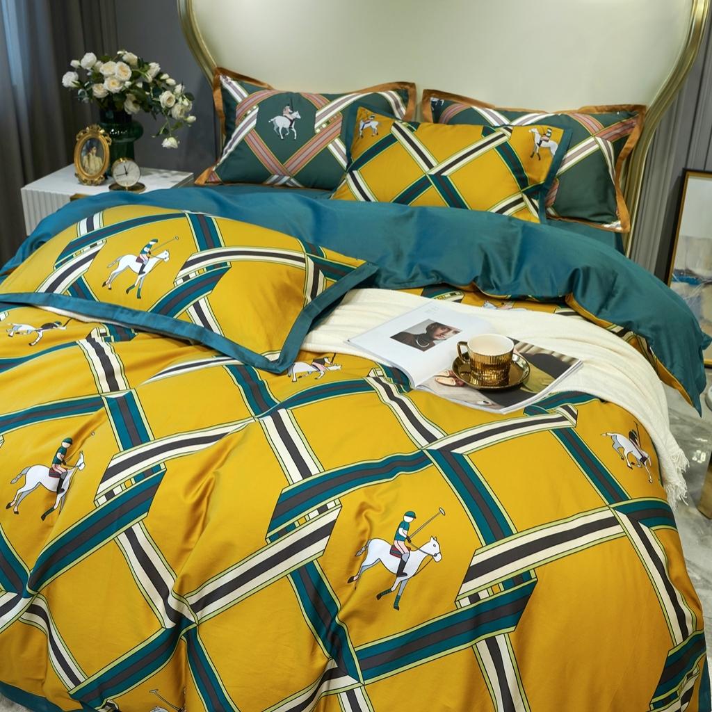 91家纺网 家纺一手货源 找家纺 优然居 2020新款小边款数码印花四件套 柯尔特黄