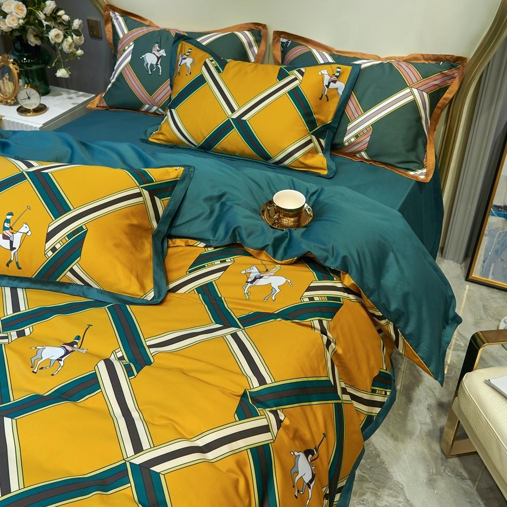 91家纺网 家纺一手货源 找家纺 优然居 2020新款小边款数码印花四件套 柯尔特黄