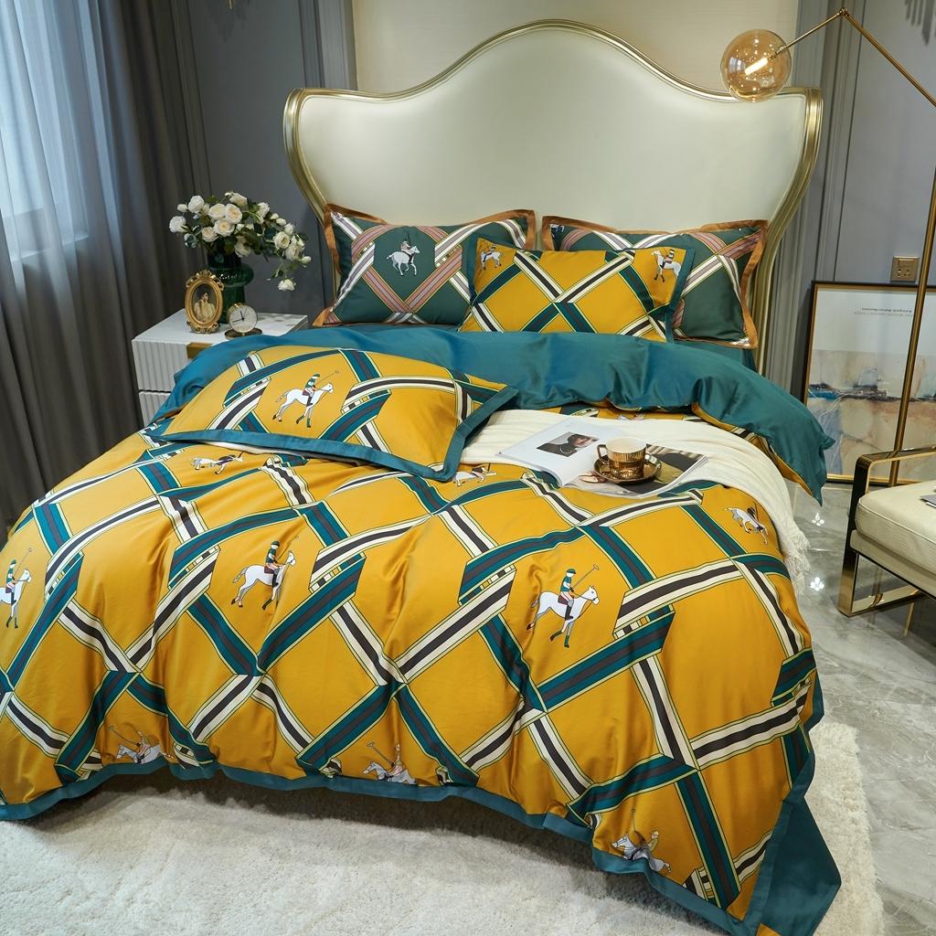 91家纺网 家纺一手货源 找家纺 优然居 2020新款小边款数码印花四件套 柯尔特黄