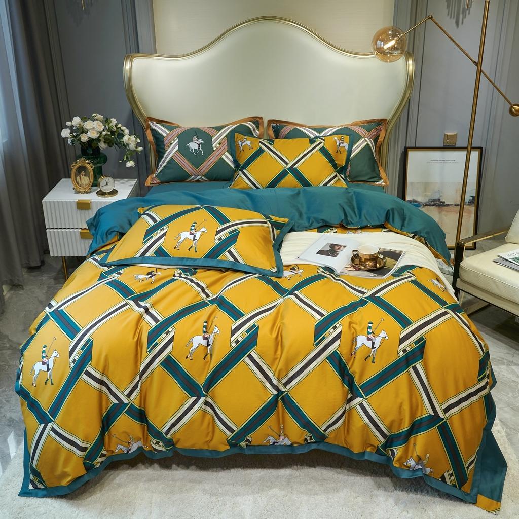 91家纺网 家纺一手货源 找家纺 优然居 2020新款小边款数码印花四件套 柯尔特黄