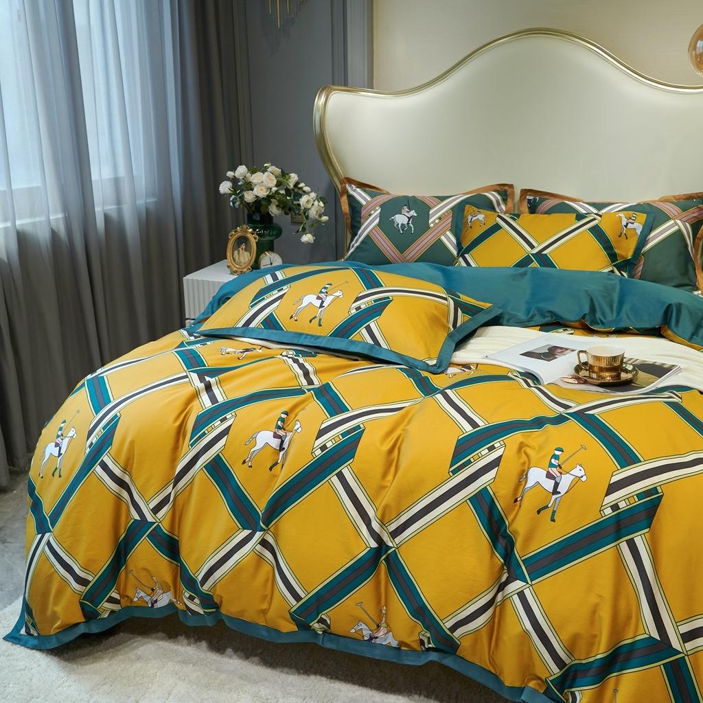 91家纺网 家纺一手货源 找家纺 优然居 2020新款小边款数码印花四件套 柯尔特黄