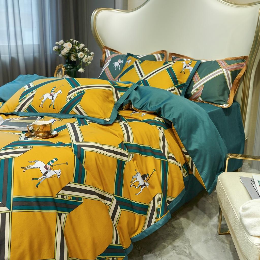 91家纺网 家纺一手货源 找家纺 优然居 2020新款小边款数码印花四件套 柯尔特黄