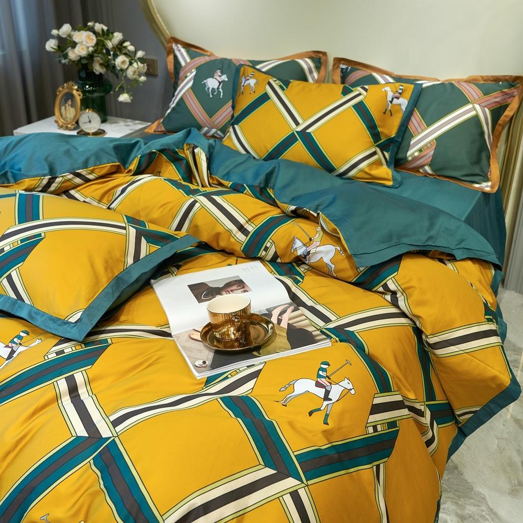 91家纺网 家纺一手货源 找家纺 优然居 2020新款小边款数码印花四件套 柯尔特黄