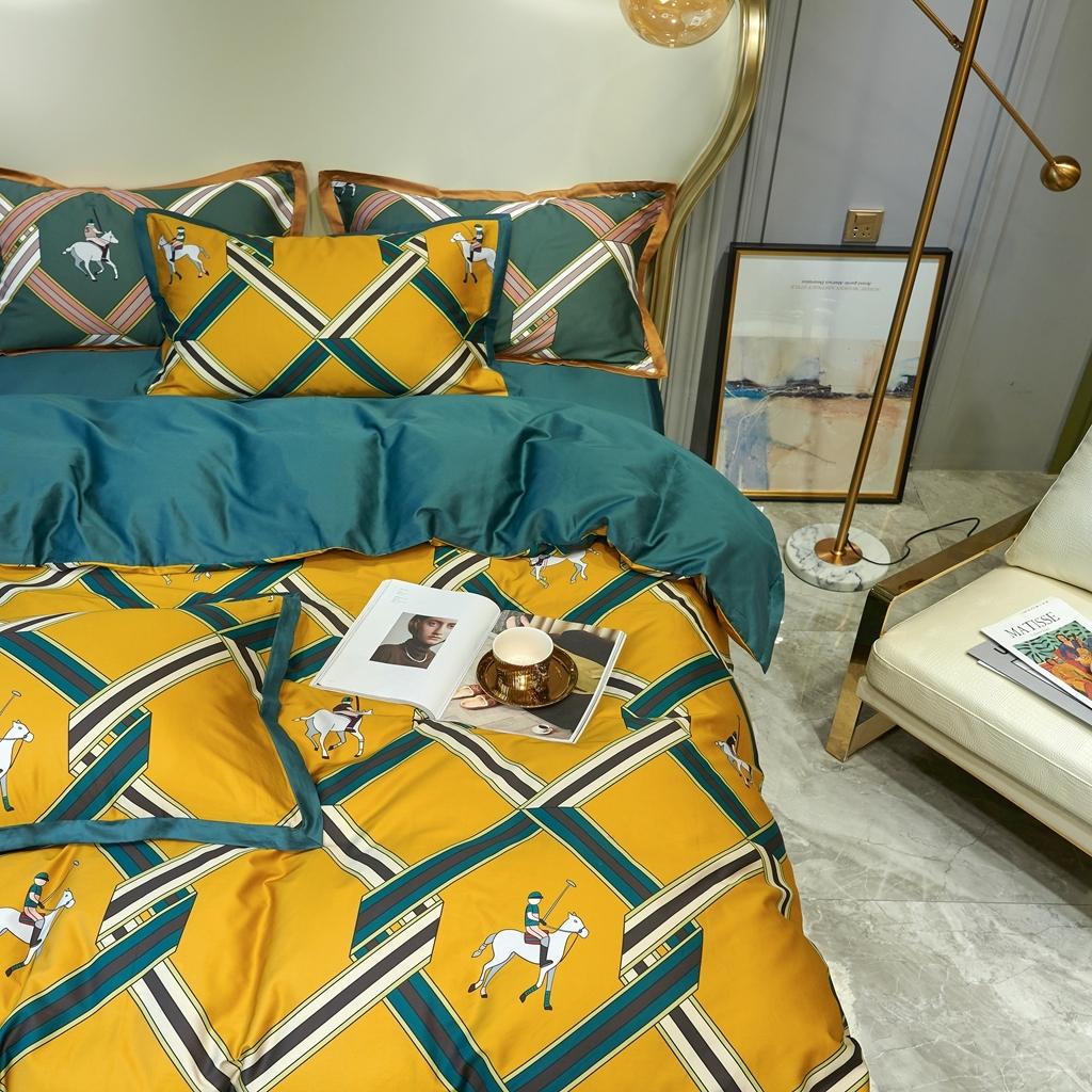 91家纺网 家纺一手货源 找家纺 优然居 2020新款小边款数码印花四件套 柯尔特黄