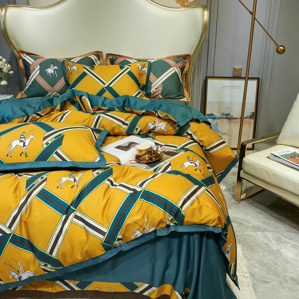 91家纺网 家纺一手货源 找家纺 优然居 2020新款小边款数码印花四件套 柯尔特黄