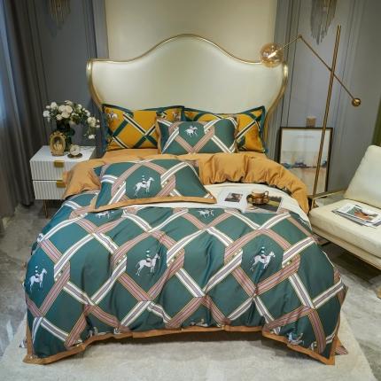 91家纺网 家纺一手货源 找家纺 优然居 2020新款小边款数码印花四件套 柯尔特绿