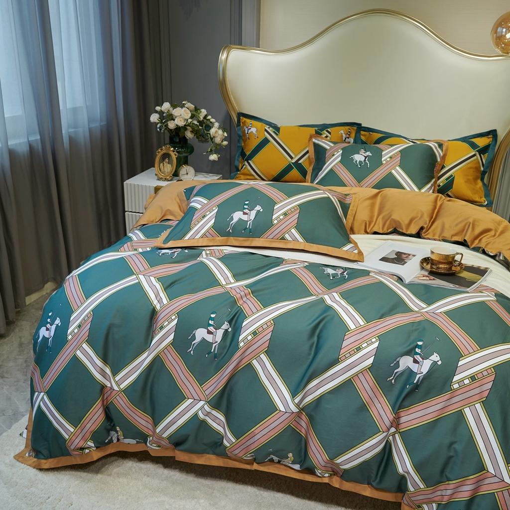 91家纺网 家纺一手货源 找家纺 优然居 2020新款小边款数码印花四件套 柯尔特绿