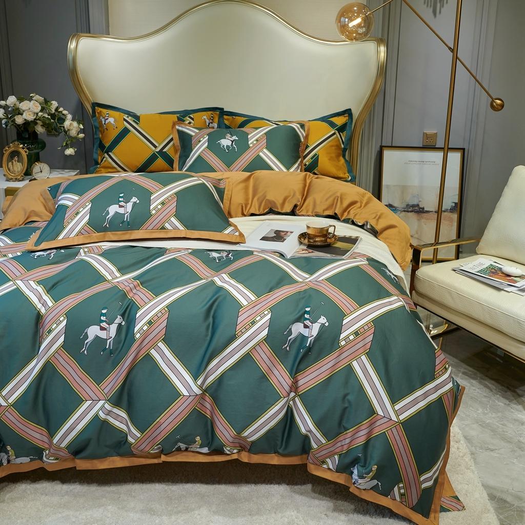 91家纺网 家纺一手货源 找家纺 优然居 2020新款小边款数码印花四件套 柯尔特绿