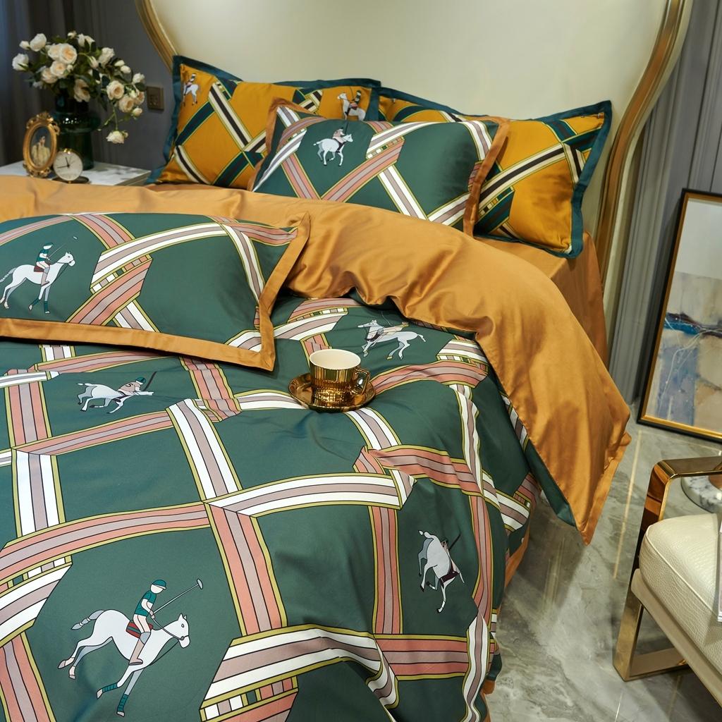 91家纺网 家纺一手货源 找家纺 优然居 2020新款小边款数码印花四件套 柯尔特绿