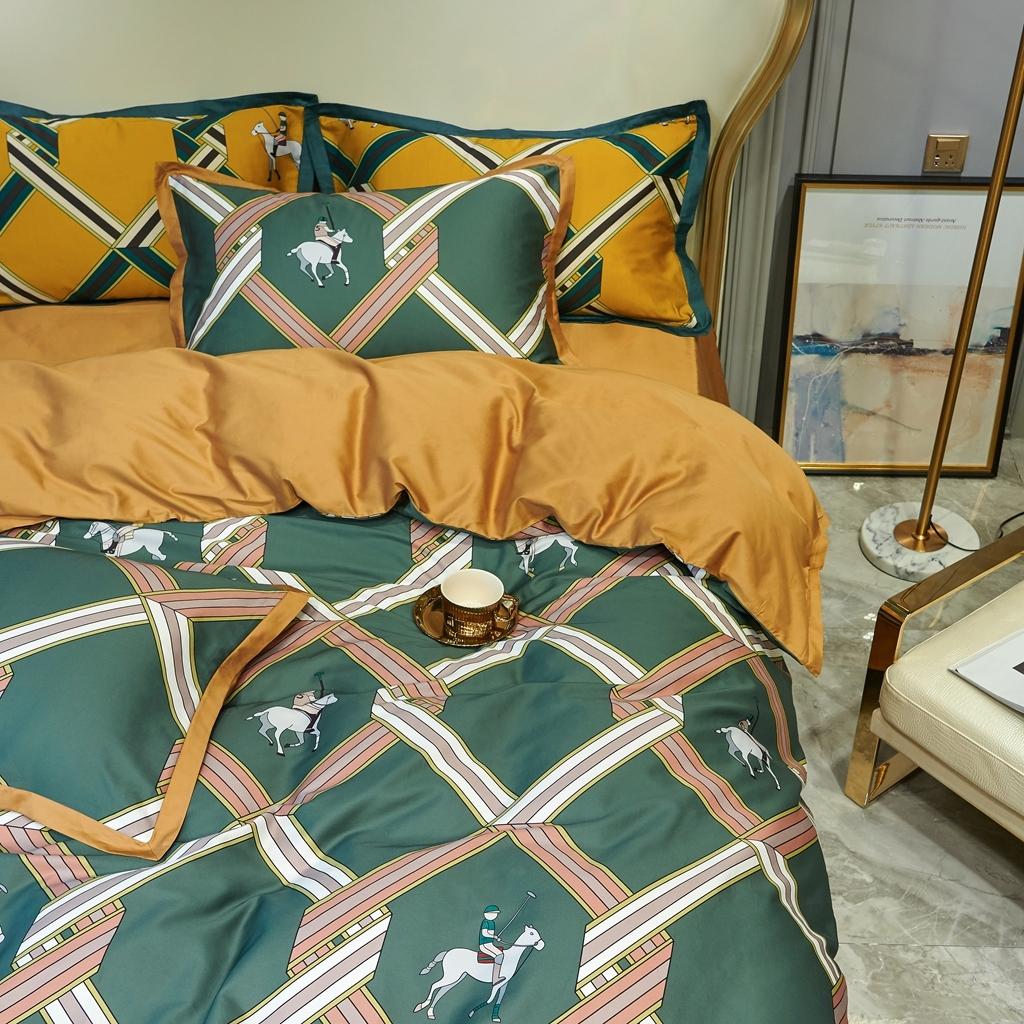 91家纺网 家纺一手货源 找家纺 优然居 2020新款小边款数码印花四件套 柯尔特绿