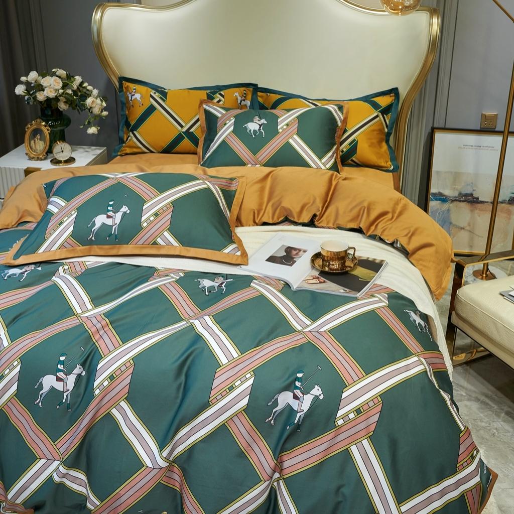 91家纺网 家纺一手货源 找家纺 优然居 2020新款小边款数码印花四件套 柯尔特绿