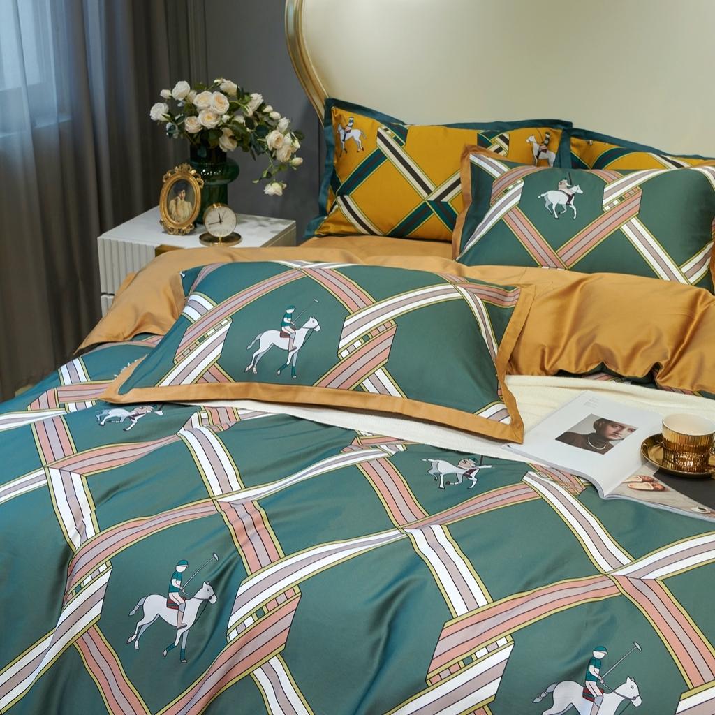 91家纺网 家纺一手货源 找家纺 优然居 2020新款小边款数码印花四件套 柯尔特绿